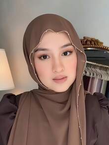1 Stück Damen Einfarbiger Chiffon Hijab mit Kettenkante, leicht & atmungsaktiv, Kopftuch mit metallischer Kontrastfarbe-Kette, vielseitig & UV-schützend, geeignet für den täglichen Gebrauch - Verschiedenfarbig - Übersicht 10