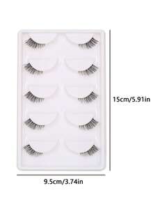 5 pares de pestañas postizas de media-ojo, tiras de pestañas falsas, aspecto natural, 3D estéreo curvado, reutilizables, fácil para principiantes, adecuado para maquillaje diario, pestañas, pestañas postizas - Negro - Ver 4
