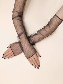 1 双女士时尚多色菱形图案派对礼服及肘手套 - 黑色-GC14720 - 查看 4