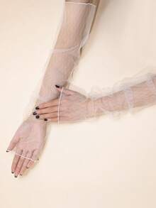 1 双女士时尚多色菱形图案派对礼服及肘手套 - 白色-GC14720 - 查看 3