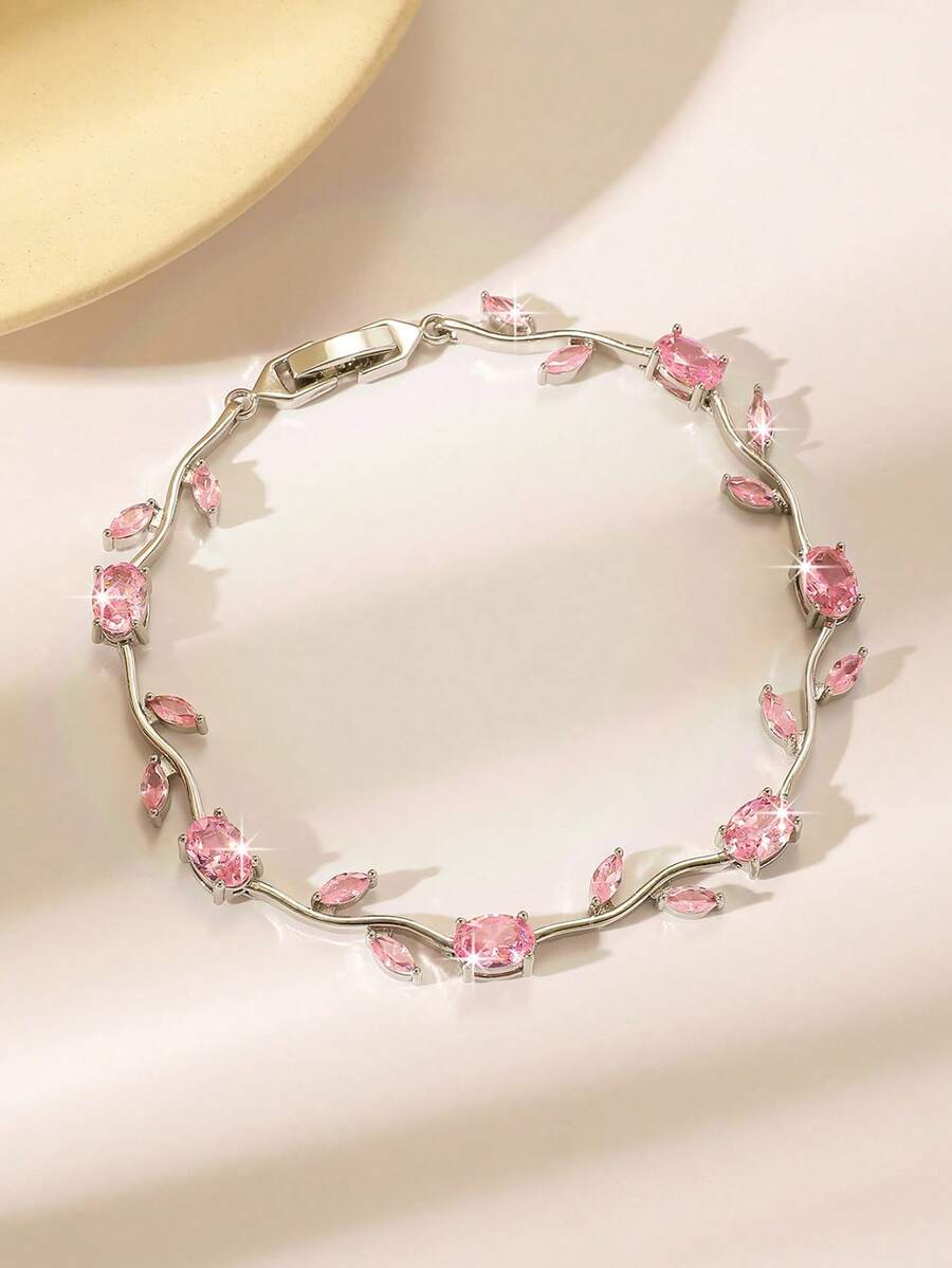1 chiếc vòng tay tennis đính đá Zirconia cao cấp, sáng bóng, thiết kế hoa lá độc đáo, nhiều màu sắc để lựa chọn, phụ kiện thời trang cho nữ, trang sức cưới, ý nghĩa tình yêu vĩnh cửu, quà tặng Ngày của Mẹ, Ngày Valentine, quà Giáng sinh.