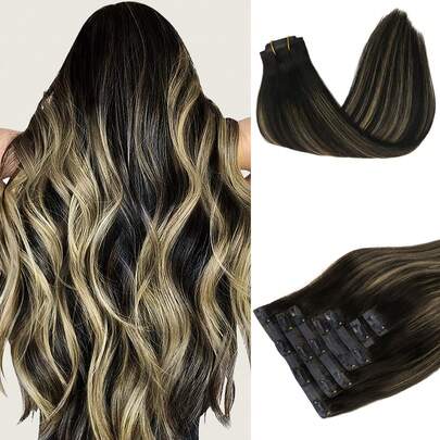 Extensiones de cabello humano DOORES, 7 piezas, 110g, sin costuras, con clip de PU, de negro natural a marrón claro, 100% cabello humano real, invisible y cómodo, integración natural, ligero y cómodo, extensiones de cabello virgen premium para mujeres y niñas, uso diario, fácil de usar, extensiones de cabello Remy, elegantes y encantadoras, para uso casual, vacaciones, campus, escuela, deporte, viajes, festivales, bailes de graduación, al aire libre, cosplay