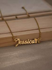 1pc Customized Name Necklace With Butterfly, Personalized Butterfly Name Necklace, Fashionable Stainless Steel Name Necklace Couple Nameplate Gift, Valentine's Day Gift, Christmas Gift, Mother's Day Gift - Silver+Style 6 - View 7