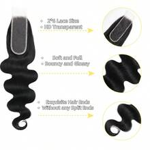 Body Wave Lace Closure Human Hair 2X6 Transparent Lace Closure Free Part Virgin Hair Lace Closure With Baby Hair Natural Black - Natural Black - 查看 4