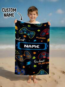 1pc Personalized Kids Beach Towel, Summer Birthday Gift, Summer Vibe, Girls Beach Travel, Customized Beach Towel, Swimming Pool, Beach Decor - Multicolor - View 1