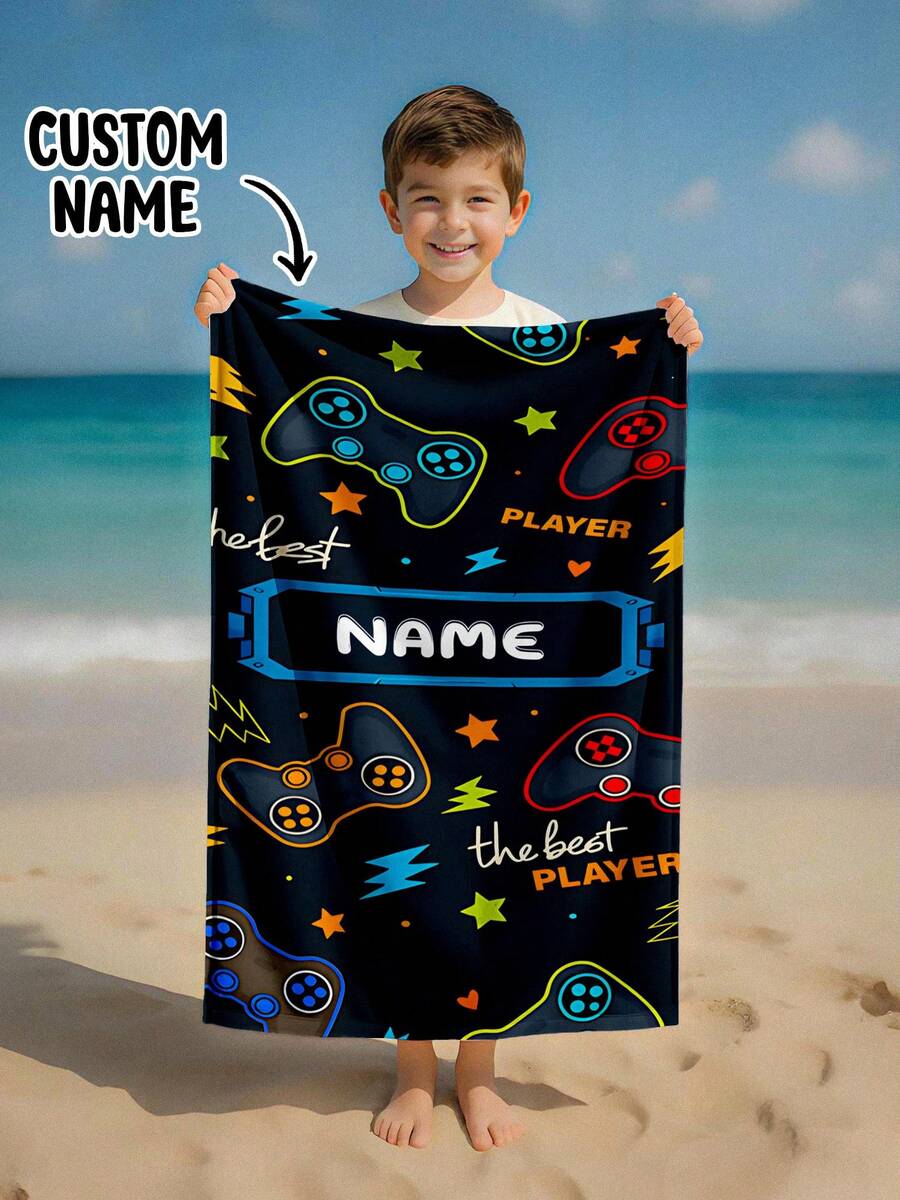 1pc Personalized Kids Beach Towel, Summer Birthday Gift, Summer Vibe, Girls Beach Travel, Customized Beach Towel, Swimming Pool, Beach Decor - Multicolor - View 1