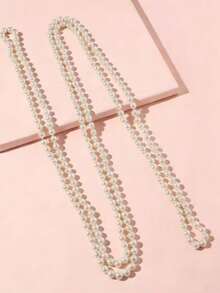 1pc Multi-Layer Glass Faux Pearl Necklace For Women - Beige - View 2