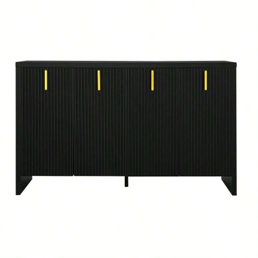 Modern And Minimalist Black Sideboard: The Perfect Combination Of Modular Storage And Elegant Design. This Sideboard Features Gold Handles And Adjustable Dividers. - Black - View 1