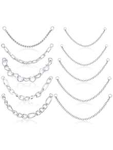 10Pcs Nose Rings Chain Stainless Steel Heart Double Nose Chains Nostril Piercing Jewelry For Women Men Silver Tone 32/35/38/40/45/50mm - Silver - View 2