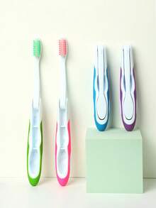 1/4 支装旅行牙刷，可折叠设计，中等刷毛，适合露营、情侣、旅行和商务出行 - 彩色 - 查看 3