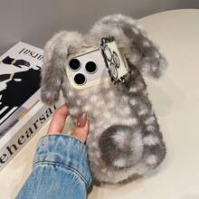 Funda de teléfono de peluche con diseño lindo de ciervo y conejo, compatible con iPhone 11 12 13 14 15 16 17 Air Pro Max, S23 S24 S25 S26 Plus Ultra A14 A15 A16 A17 A05S A35 A26 A36 A56 A54 A55 A56 4G/5G, cubierta protectora suave y resistente a golpes de TPU, modelo 2025 - Gris - Ver 5