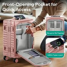 Joyway 20 Inch Carry On Luggage With Front Laptop Compartment Wide Handle Metal Corners Cup Holder Side Hook 360 Silent Spinner Wheels TSA Lock Airline Approved Hardshell Suitcase Travel Essentials Durable For Men Women Vacation Business Large Capacity Travel Accessories - 乾枯玫瑰色 - 查看 2
