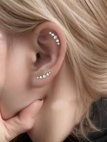 1件装 时尚水钻不锈钢耳骨穿孔耳环 - 銀色 - 查看 3