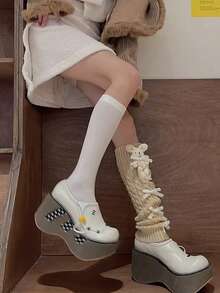 1双洛丽塔风格荧光个性化过膝袜，运动时尚显瘦长袜，天鹅绒纯色百搭袜，Y2K撞色过膝长袜，闪亮角色扮演派对/日常穿着袜 - 彩色 - 查看 9