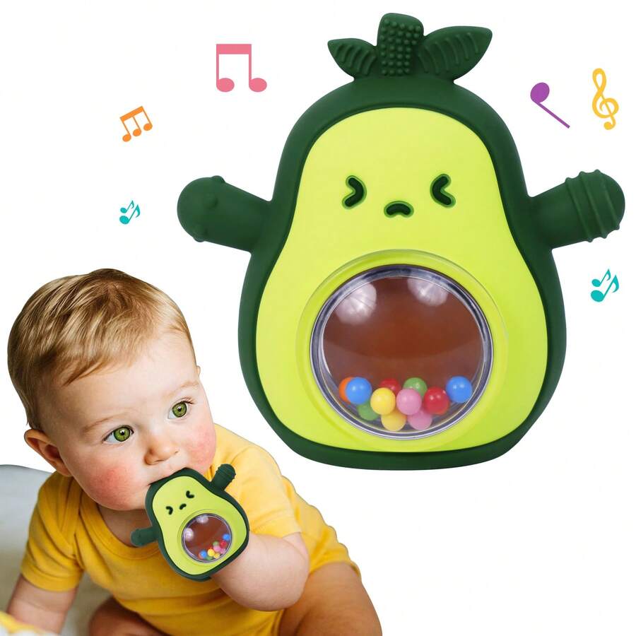 1个婴儿硅胶牛油果磨牙手套，适合3个月以上的婴儿，防掉落腕部磨牙器，满足宝宝的吸吮需求 - 彩色 - 查看 1