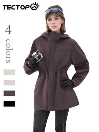 TECTOP Women Fleece Jacket Hooded Fall And Winter Outdoor Waist Adjustable Anti-Scratch Wear-Resistant