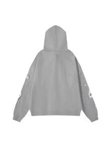 WJZQAQ Y2k  Hoodies For Men 555 Loose Spider Web High Street Hip Hop Long Sleeve Men's And Women's Hoodies Sweater Jacket Hooded Pullover - Xám - Xem 2