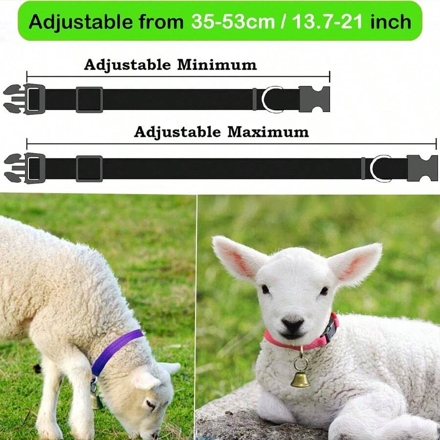 2 st justerbara djurhalsband med metallklocka, hög klocka, anti-loss, kopparklocka och nylonhalsband för små lantbruksdjur som kalvar, kor och små husdjur - Multifärgad - Visa 1