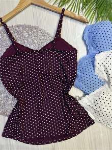 KIT 3  blusa bolinha regata com bojo tecido viscolycra bonito - Bordô + Azul Claro + Branco Sujo - Visão 2