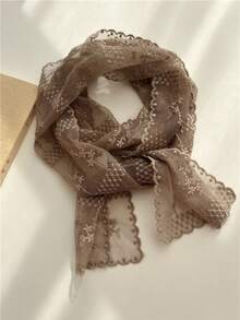 1pc Solid Color Lightweight Lace Scarf For Women, Decorative Neck Scarf, Suitable For Spring/Autumn, Summer Hair Tie