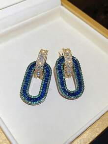 1件优雅浪漫的椭圆形立方氧化锆耳环，女士派对、订婚礼物 - 寶藍色 - 查看 3