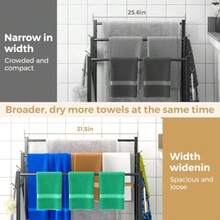 3 Tier Towel Rack With Large Storage And 6 Hooks Blanket Rack For Oversized Bath Towels Free Standing Pool Towel Rack Stand For Bathroom Pool Indoor/Outdoor 35.8" H X 31.5" L X 11.8" W - 黑色 - 查看 4