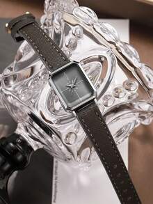 1件/套 休闲百搭时尚创意方形表盘真皮表带石英表，高性价比，兼具美观与实用性，是理想的送礼之选，年末促销，线上专享 - 彩色 - 查看 5