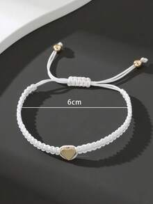 1件简约时尚通勤金属爱心手工可调节男女通用情侣手链，情人节约会礼物，男士饰品 - 白色 - 查看 5