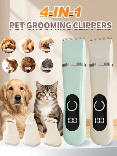 4-In-1 Professional Pet Grooming Kit, With LED Display, Pet Nail Grinder, Cordless Rechargeable Dog Clipper, Low Noise Pet Paw Trimmer, Dog Cat Nail Grinder & Shaver, 4 Types Of Protective Combs, Dog Grooming Scissors, Dog Accessories, Pet Supplies, Dog Cat Paw, Eye, Ear, Face And Bottom Multipurpose Hair Trimmer, Pet Electric Clipper, Dog Hair Trimmer