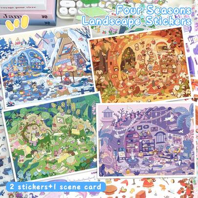 Nouveaux autocollants de scène de grande taille DIY, autocollants de paysage pour adultes, autocollants de maison, autocollants pour scrapbooking, autocollants de maison miniature 3D, micro-paysage, autocollants pour scrapbooking DIY, autocollants de paysage, autocollants de paysage, autocollants de cahier, réutilisables, plusieurs tailles disponibles