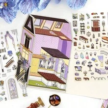 3张/包 精致剪纸风景贴纸，适用于装饰相框、电脑、手机壳、杯子、杂志、铅笔盒、行李箱和桌面，个性化贴纸，学习用品，圣诞礼物，女士礼物，创意贴纸，手账装饰，可爱文具贴纸，手工工艺品 - 彩色 - 查看 8