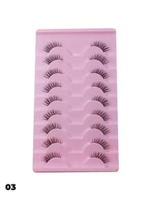 9对透明带猫眼假睫毛，短款柔软3D貂毛睫毛，自然妆容，条状假睫毛 - 黑色 - 查看 10