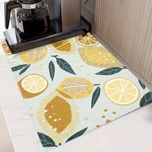 1pc Lemon Pattern Diatomaceous Earth Absorbent Drying Mat, Kitchen Countertop Drain Mat, Coffee Machine Mat, Pour Over Coffee Pot Mat, Bowl Dish Cup Drying Mat, Non-Slip Backing Heat-Resistant Kitchen Mat, Dining Table Mat, Breakfast Mat, Washing Machine Mat, Home Kitchen Dining Table Coffee Shop Bar Decor Mat, Holiday Party Housewarming Gift - Multicolor - View 10