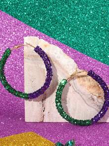 1 Pair Glittering Hoop MardiGras Drop Earrings For Women Girl Carnival Festival Jewelry Accessories - Multicolor - View 3