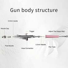 1pc 0.3mm Single-Action Airbrush Gun Kit, Tattoo Nail Art Tool Spray Pen Set, For Beauty Ink Car Repair, Metal Material, No Power Required, Crafts & Sewing Supplies - Painting Tools - Airbrush Accessories Tools - black Spray Gun Head - 查看 5