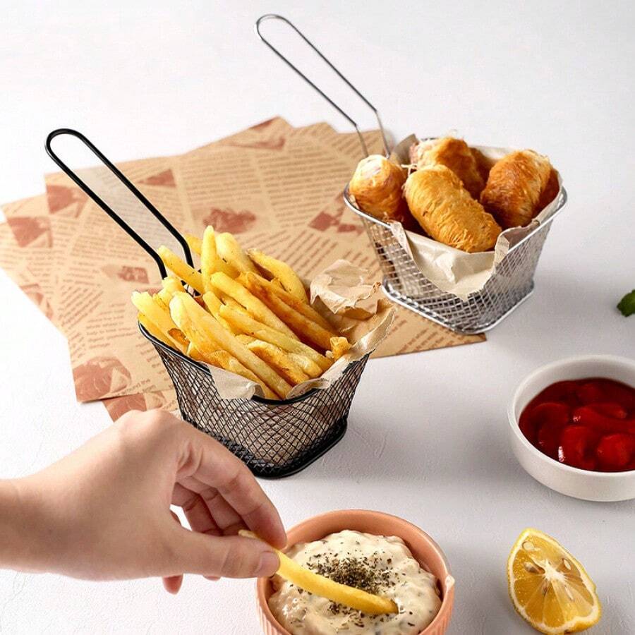 In Stock Stainless Steel French Fry Basket, Snack Frying Basket, Oil Separator Container, Fried Chicken Basket, Kitchen Tool - Multicolor - View 1