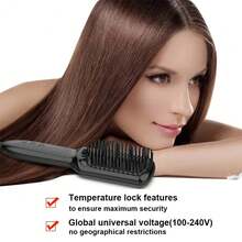 Electric Hair Straightening Brush, Heated Straightener Comb With LCD Display, Anti-Scald Hair Styling Tool - Black - View 3