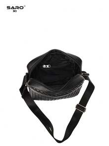 saroxi 1pc Men's Casual Shoulder Bag, PU Leather Square Crossbody Bag With Side Pockets, Versatile Commuter Bag, Simple Style Black Bag, Fashionable Gift For Boyfriend, Men - Black - View 11