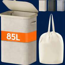 1PC Laundry Basket With Wheels And Lid,Closed Laundry Hamper,Suitable For Bedrooms,Bathtubs,Laundry,Dormitories - 黑色 85升 - 查看 1