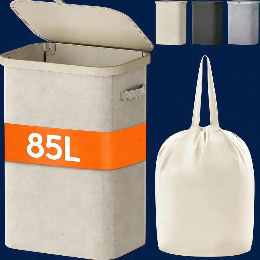 1PC Laundry Basket With Wheels And Lid,Closed Laundry Hamper,Suitable For Bedrooms,Bathtubs,Laundry,Dormitories - 黑色 85升 - 查看 1