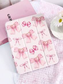 1pc Chiffon Pearl Bow Painted Tablet Case, Compatible With IPad 10th Gen/11th Gen/10.2/10.5/Air4/Air5/10.9/Pro 11/Air 11-In.(M2)-2024/Pro 11-In.(M4)-2024/IPad Air 11-Inch (M3) 2025/IPad (A16) 11 Inch 11th Generation 2025, Mini6/Mini7/Air1/Air2/9.7, Tab A8 10.5 Inch 2022, Cute/Elegant/Creative Design, Built-In Pencil Slot, Tri-Fold Stand, Magnetic Sleep/Wake - Multicolor - View 1