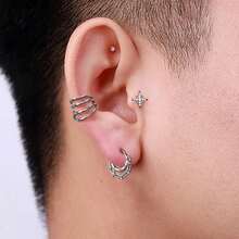 1PC Exaggerated Non-Piercing Ear Ring Fake Piercing Ear Bone Clips Stainless Steel Women Men Ear Cuff Earrings Jewelry - Star - View 5