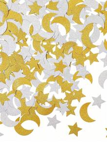 100pcs Star And Moon Paper Confetti, Double-Sided Table Paper Confetti With Colorful Flower Sequins, Wedding And Birthday Decorations, Moon And Star Party Decorations, Gold, Silver, Pink, Blue Baby Shower, Gender Explanation Party - Multicolor - View 8