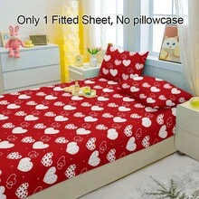 1件红色底白色心形图案透气床笠，柔软舒适的床垫罩，适用于卧室、客房和宿舍，床垫保护套，床上用品套装（不含枕套） - 彩色 - 查看 4