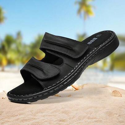  BUBUK New Men's Genuine Leather Outdoor Sandals, Top Layer Cowhide Beach Shoes, Anti-Slip Polyurethane Sole, Breathable Lightweight, Summer Hiking Fishing Casual Shoes With Arch Support, Slip-On