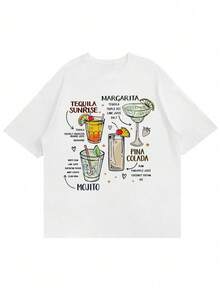 Lässiges Herren-T-Shirt mit kurzen Ärmeln und Cocktailmotiv, Rundhalsausschnitt, geeignet für den Alltag und den Sommerurlaub. - Weiss - Übersicht 2