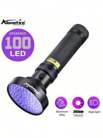 Alonefire 100 LED 395-405nm High Power Ultraviolet Flashlight - Suitable For Curing, Pet Stain Detection, Scorpion Hunting And Fluorescent Ink Identification