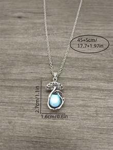 1件波西米亚风水滴形仿月光石蘑菇吊坠项链，适合女性日常、派对、旅行佩戴 - 銀色 - 查看 2