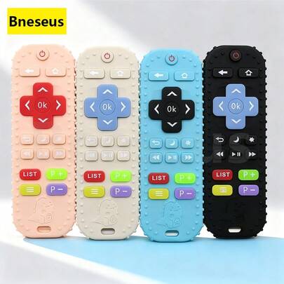 Bneseus 1pc Silicone Teething Toy, Remote Control Shaped Baby Chewing Toy, Anti-Swallowing Wide Design, Cartoon Dinosaur Theme, Suitable For 6-24 Months Boys And Girls, Holiday Gift, Ramadan And Eid Gift