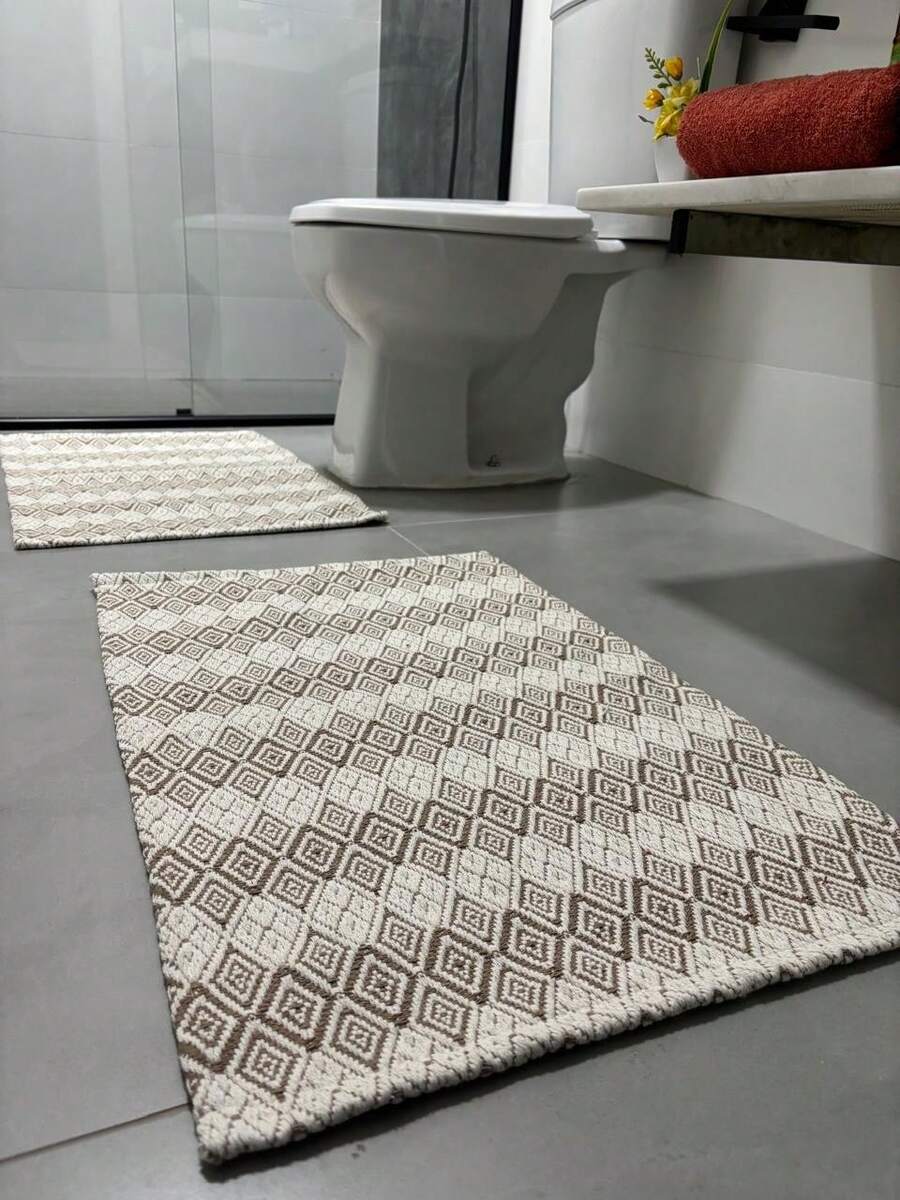 Tapete para banheiro com 02 peças. 100% algodão. Prático, Pode ser lavado na máquina! - 02 peças Jad caramelo - Visão 1
